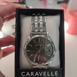 Caravelle Silver Watch with Black Dial